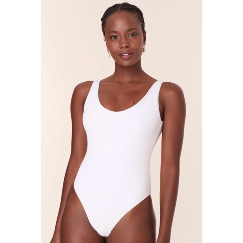 Andie Open Back The Ibiza One Piece Rib Swimsuit in White M